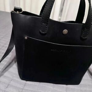 Portland Leather Goods Smooth Black Mini Crossbody Tote EUC Gorgeous Bag!